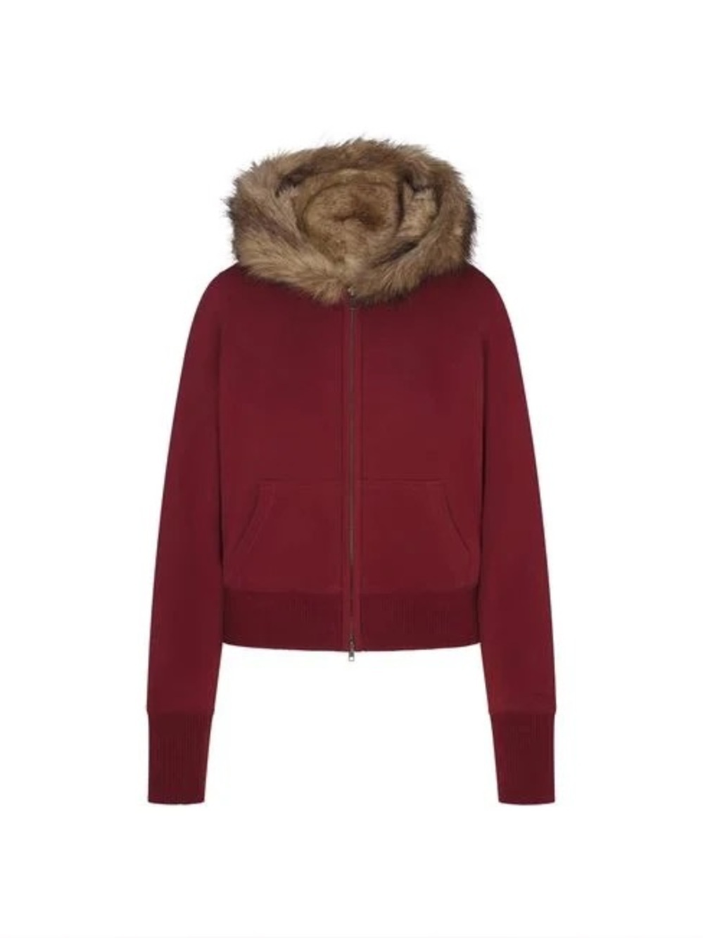 SKIMS Faux Fur Fully Lined Zip Up Hoodie XL Limited Edition woman's burgundy NWT